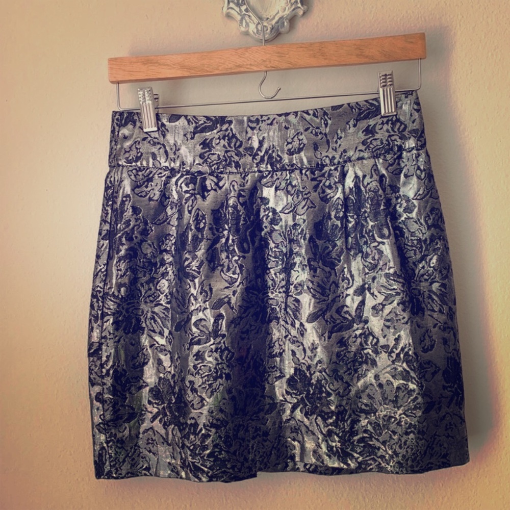 Brocade Damask Silver Sparkle Bubble Mini Skirt